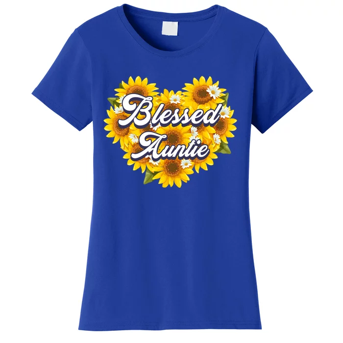 Blessed Auntie Cute Mom Sunflower Heart Mothers Day Gift Women's T-Shirt