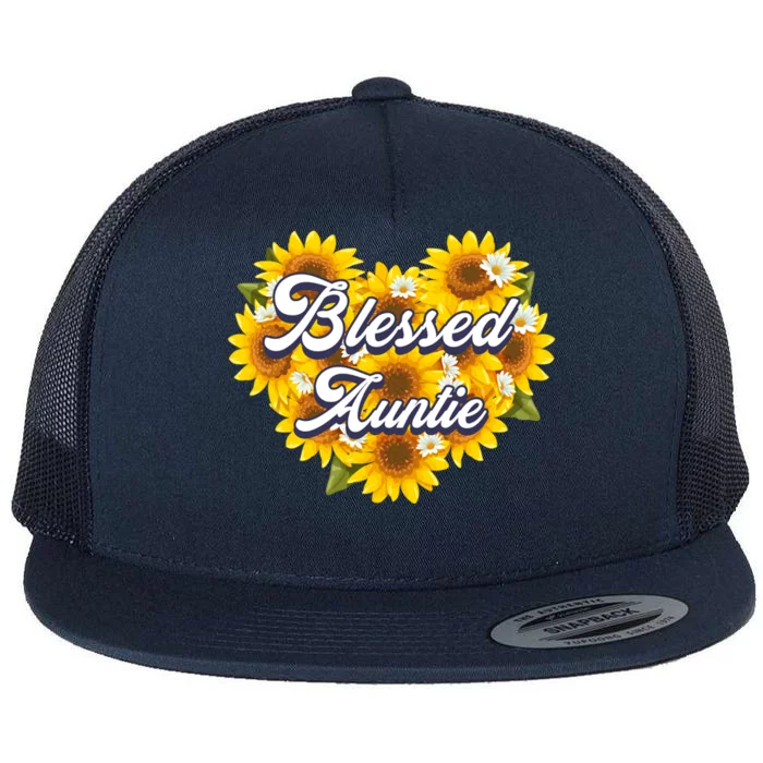 Blessed Auntie Cute Mom Sunflower Heart Mothers Day Gift Flat Bill Trucker Hat