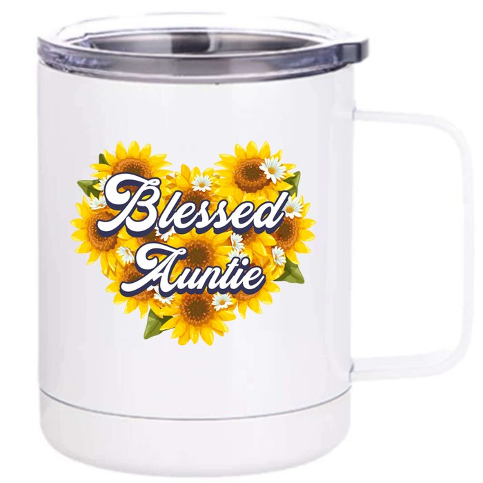 Blessed Auntie Cute Mom Sunflower Heart Mothers Day Gift Front & Back 12oz Stainless Steel Tumbler Cup