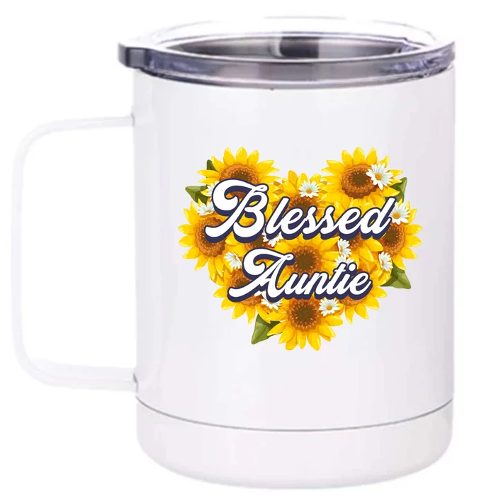 Blessed Auntie Cute Mom Sunflower Heart Mothers Day Gift Front & Back 12oz Stainless Steel Tumbler Cup