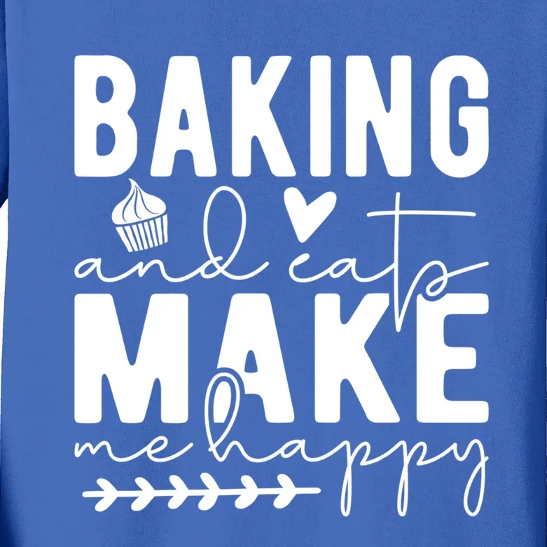 Baking And Cats Make Me Happy Feline And Cooking Lover Cool Gift Kids Long Sleeve Shirt