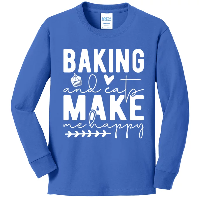 Baking And Cats Make Me Happy Feline And Cooking Lover Cool Gift Kids Long Sleeve Shirt