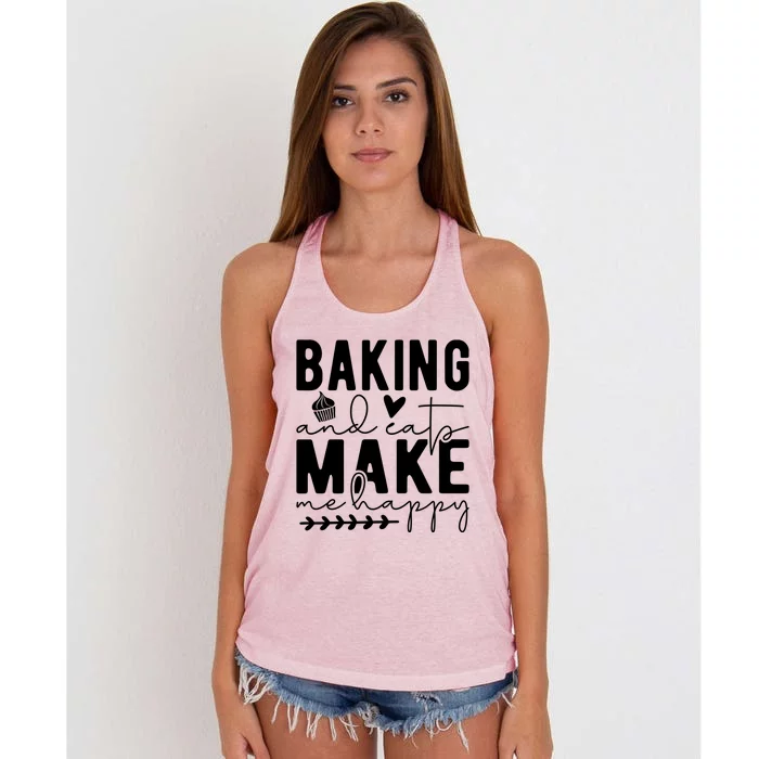 Baking And Cats Make Me Happy Feline And Cooking Lover Cool Gift Women's Knotted Racerback Tank