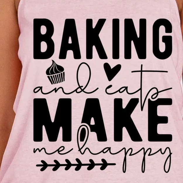 Baking And Cats Make Me Happy Feline And Cooking Lover Cool Gift Women's Knotted Racerback Tank