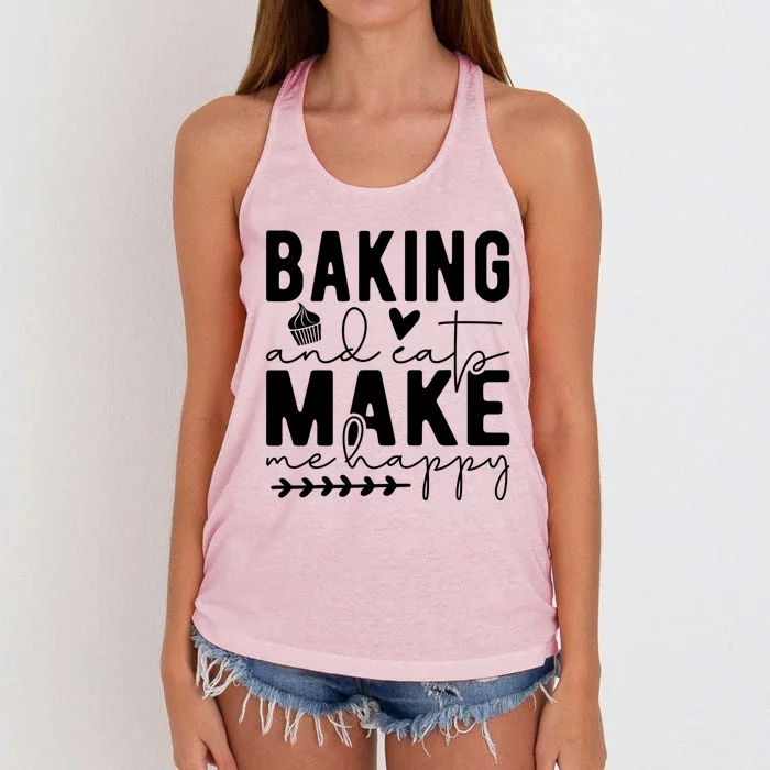 Baking And Cats Make Me Happy Feline And Cooking Lover Cool Gift Women's Knotted Racerback Tank