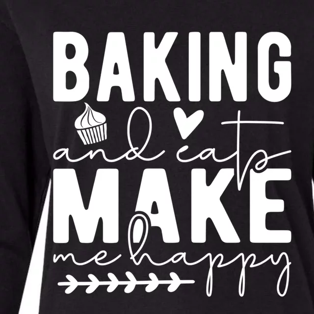 Baking And Cats Make Me Happy Feline And Cooking Lover Cool Gift Womens Cotton Relaxed Long Sleeve T-Shirt