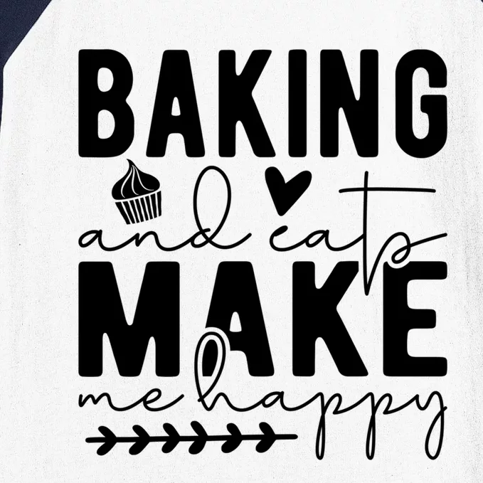 Baking And Cats Make Me Happy Feline And Cooking Lover Cool Gift Baseball Sleeve Shirt