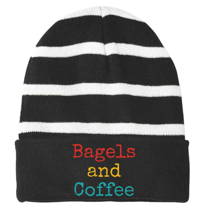 Bagels And Coffee Funny Striped Beanie with Solid Band