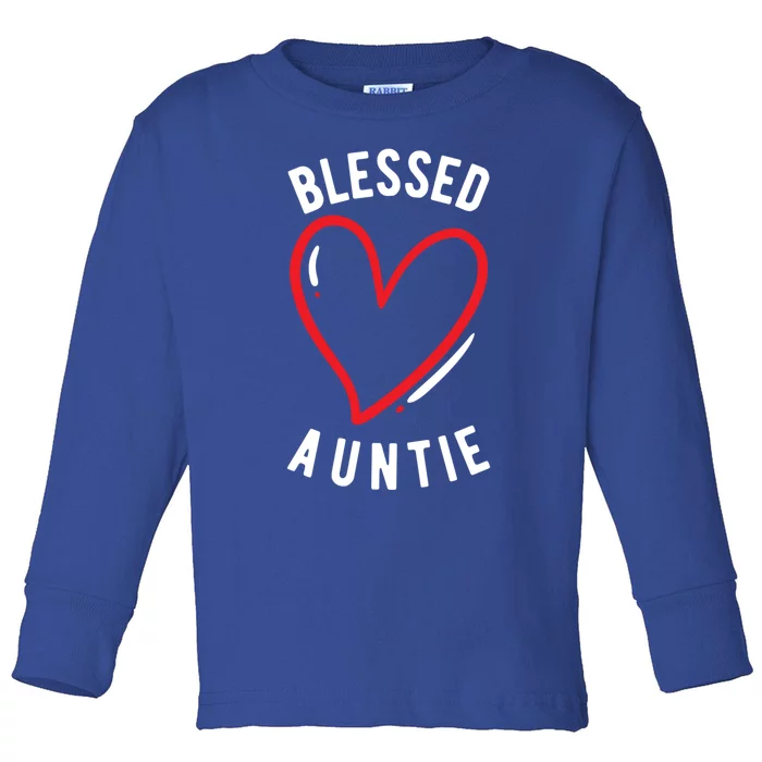 Blessed Auntie Cute Love Heart Aunt Reveal Vibes Funny Gift Toddler Long Sleeve Shirt