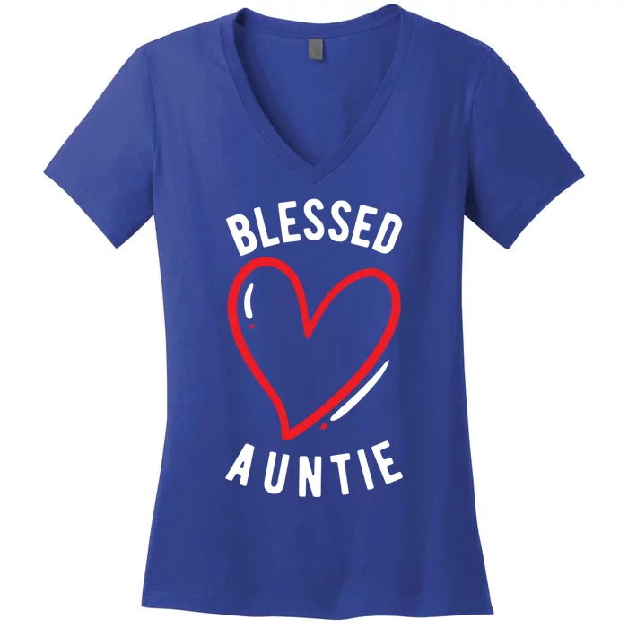 Blessed Auntie Cute Love Heart Aunt Reveal Vibes Funny Gift Women's V-Neck T-Shirt