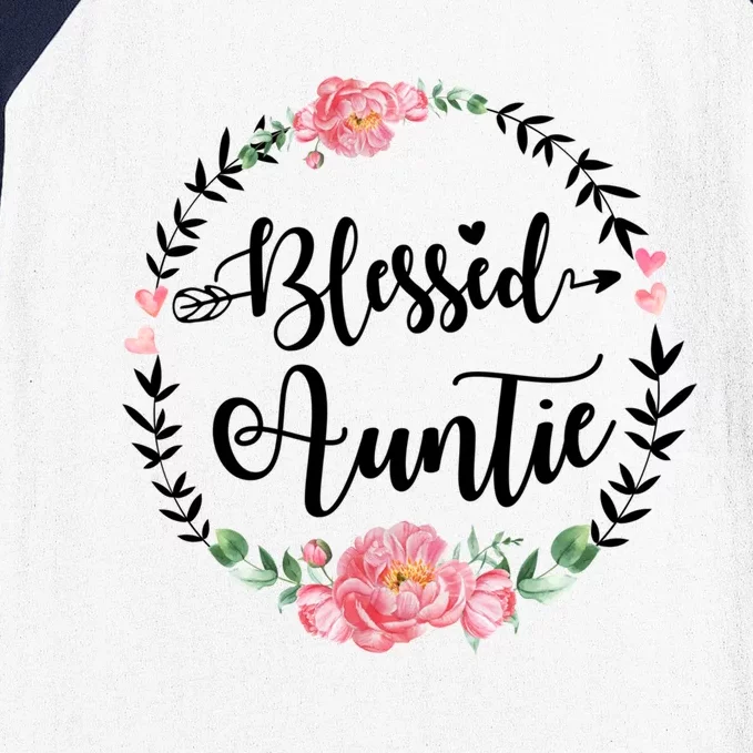 Blessed Auntie Cute Flower Auntie Gift Funny Gift Baseball Sleeve Shirt