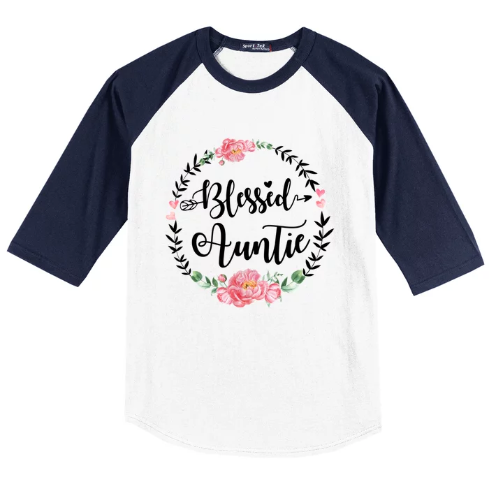 Blessed Auntie Cute Flower Auntie Gift Funny Gift Baseball Sleeve Shirt