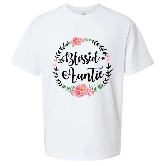 Blessed Auntie Cute Flower Auntie Gift Funny Gift Sueded Cloud Jersey T-Shirt