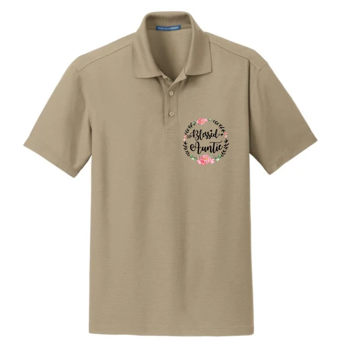 Blessed Auntie Cute Flower Auntie Gift Funny Gift Dry Zone Grid Performance Polo