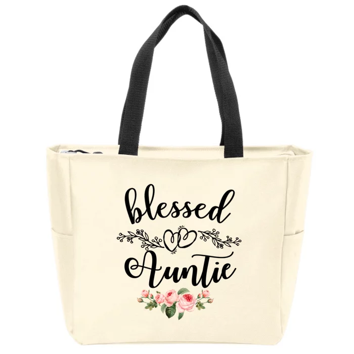 Blessed Auntie Cute Flower Auntie Gift Tee Gift Zip Tote Bag