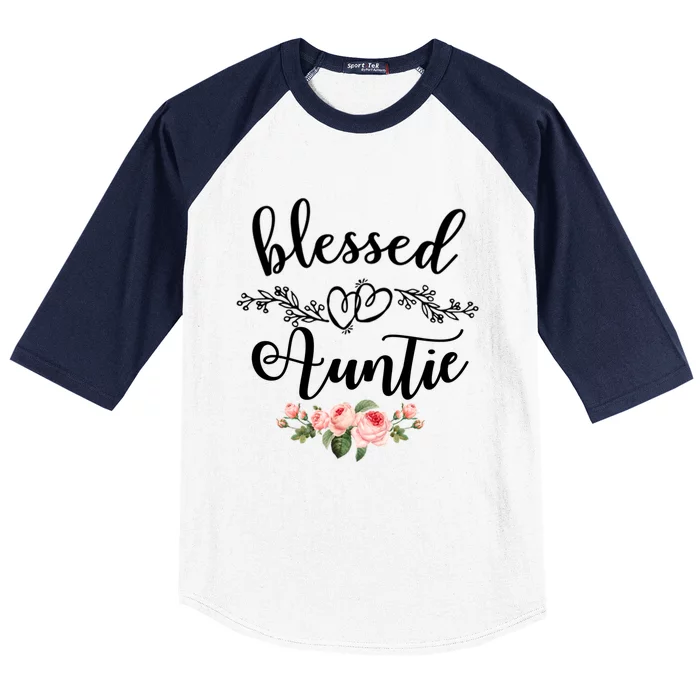 Blessed Auntie Cute Flower Auntie Gift Tee Gift Baseball Sleeve Shirt