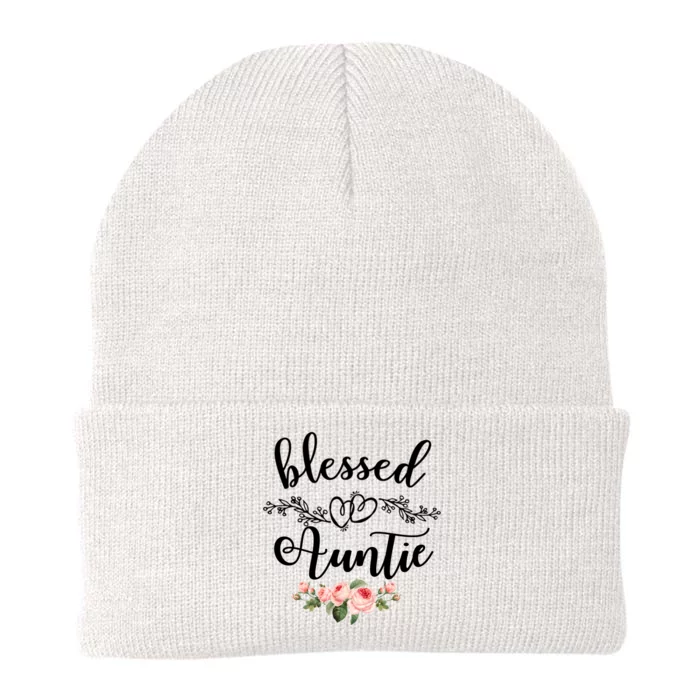 Blessed Auntie Cute Flower Auntie Gift Tee Gift Knit Cap Winter Beanie