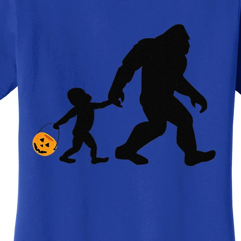 Bigfoot And Child Trick Or Treat Halloween Pumpkin Women's T-Shirt