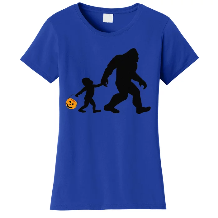 Bigfoot And Child Trick Or Treat Halloween Pumpkin Women's T-Shirt