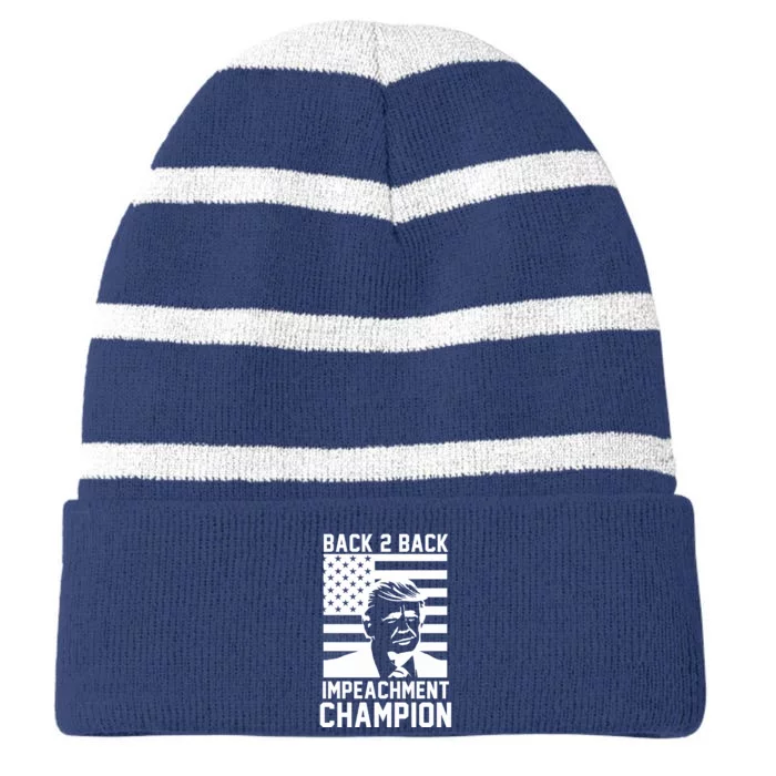 Back 2 Back Impeachment Champion Striped Beanie with Solid Band