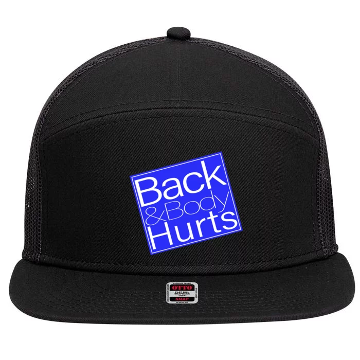 Back and Body Hurts Blue Logo 7 Panel Mesh Trucker Snapback Hat