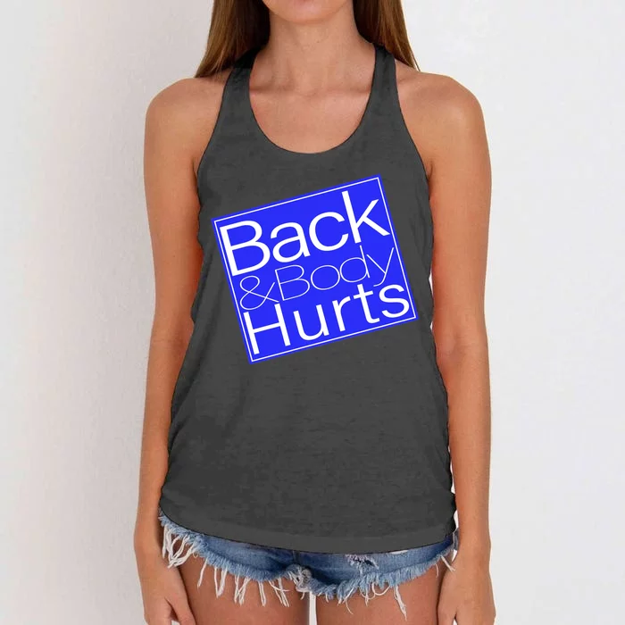 Back and Body Hurts Blue Logo Women's Knotted Racerback Tank