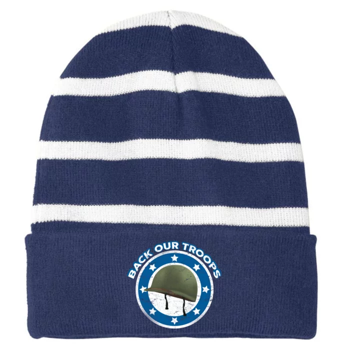 Back Our Troops Striped Beanie with Solid Band