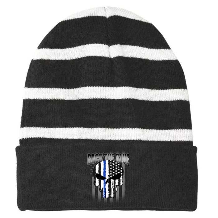 Back The Blue Striped Beanie with Solid Band