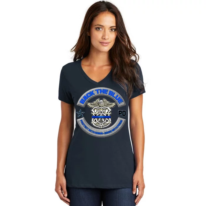 Back The Blue Police Protect And Serve Women's V-Neck T-Shirt