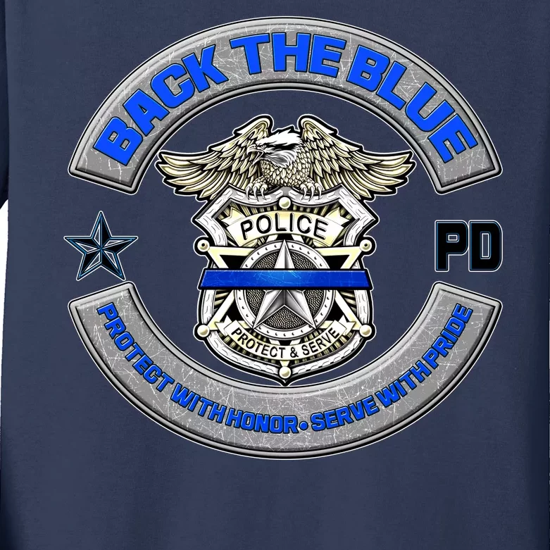 Back The Blue Police Protect And Serve Kids Long Sleeve Shirt