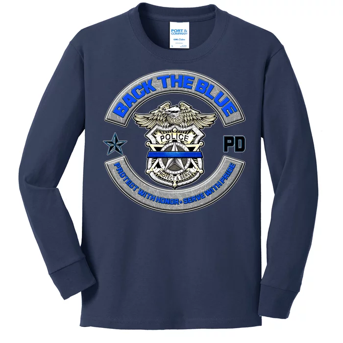 Back The Blue Police Protect And Serve Kids Long Sleeve Shirt