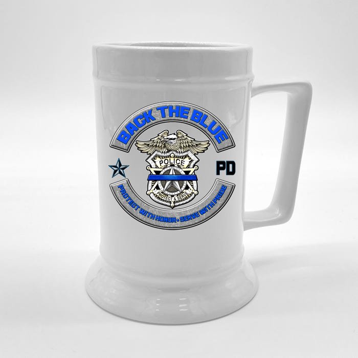 Back The Blue Police Protect And Serve Front & Back Beer Stein