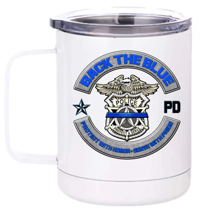 Back The Blue Police Protect And Serve Front & Back 12oz Stainless Steel Tumbler Cup