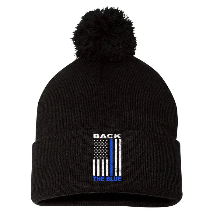 Back The Blue Support Our Police Pom Pom 12in Knit Beanie