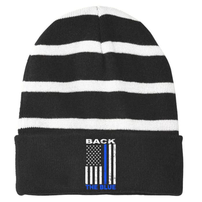 Back The Blue Support Our Police Striped Beanie with Solid Band