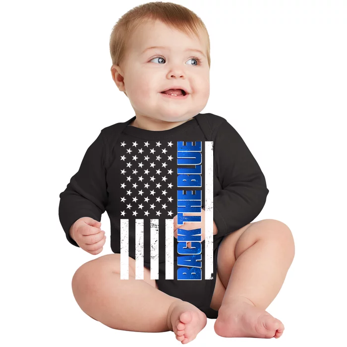 Back The Blue Thin Blue Line US Flag Baby Long Sleeve Bodysuit