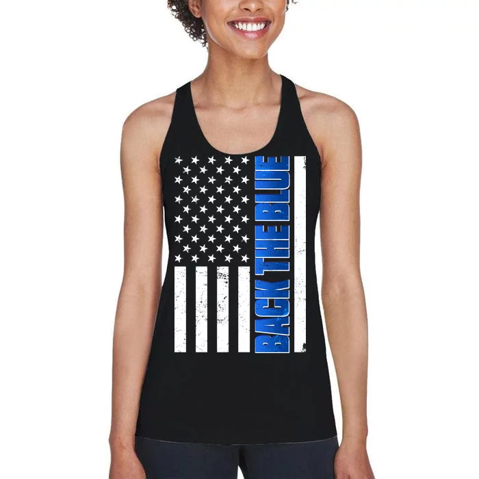 Back The Blue Thin Blue Line US Flag Women's Racerback Tank