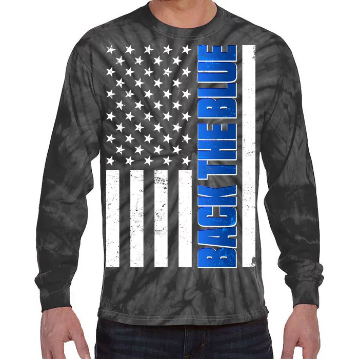 Back The Blue Thin Blue Line US Flag Tie-Dye Long Sleeve Shirt