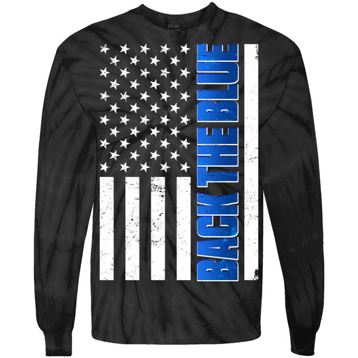 Back The Blue Thin Blue Line US Flag Tie-Dye Long Sleeve Shirt