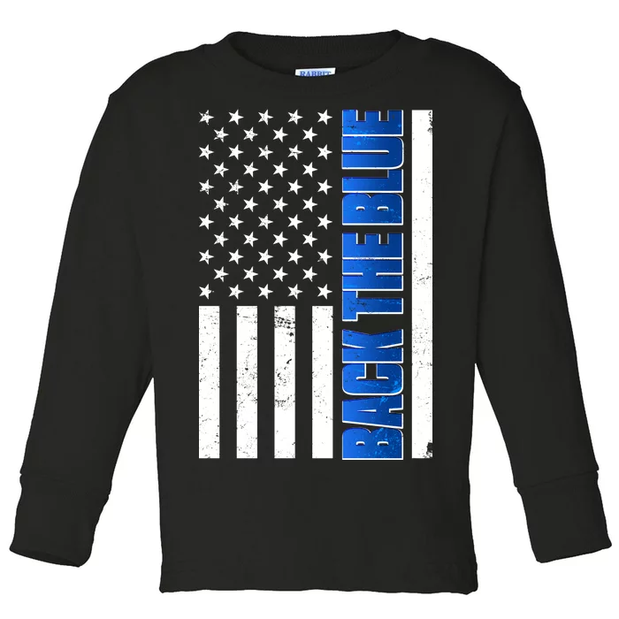 Back The Blue Thin Blue Line US Flag Toddler Long Sleeve Shirt