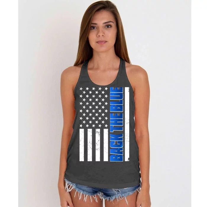 Back The Blue Thin Blue Line US Flag Women's Knotted Racerback Tank