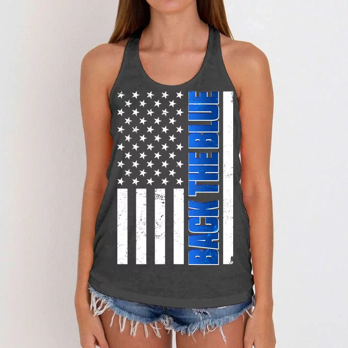 Back The Blue Thin Blue Line US Flag Women's Knotted Racerback Tank