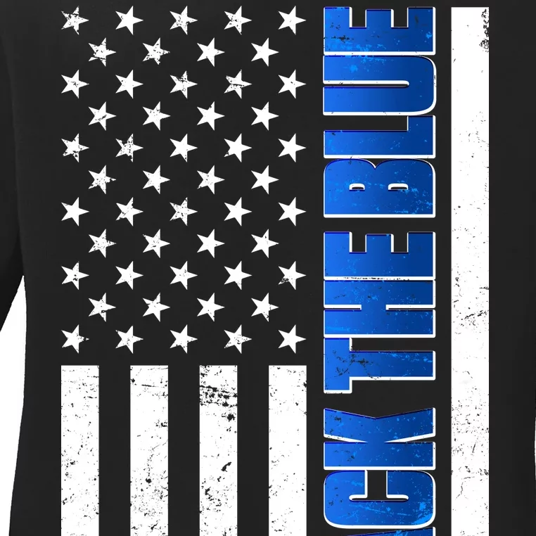 Back The Blue Thin Blue Line US Flag Ladies Long Sleeve Shirt