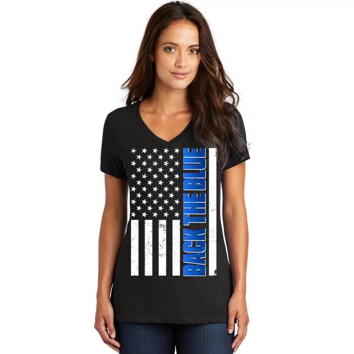 Back The Blue Thin Blue Line US Flag Women's V-Neck T-Shirt