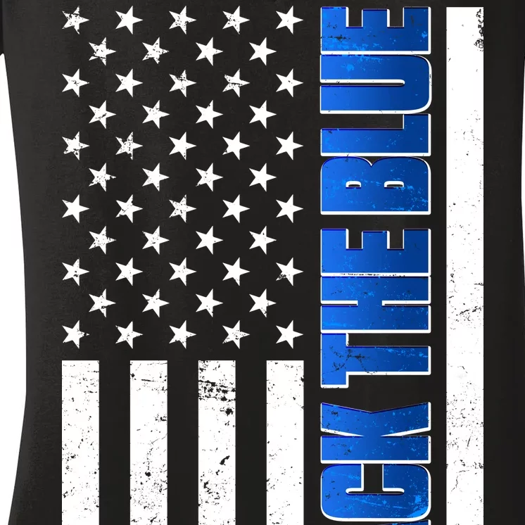 Back The Blue Thin Blue Line US Flag Women's V-Neck T-Shirt