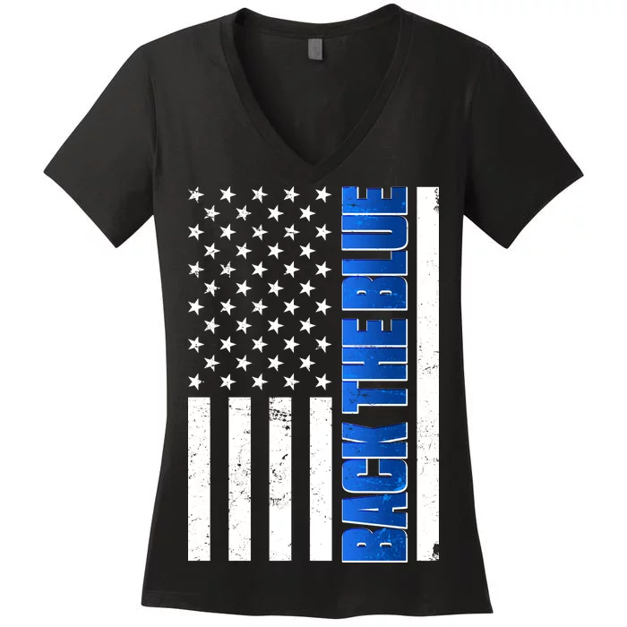 Back The Blue Thin Blue Line US Flag Women's V-Neck T-Shirt