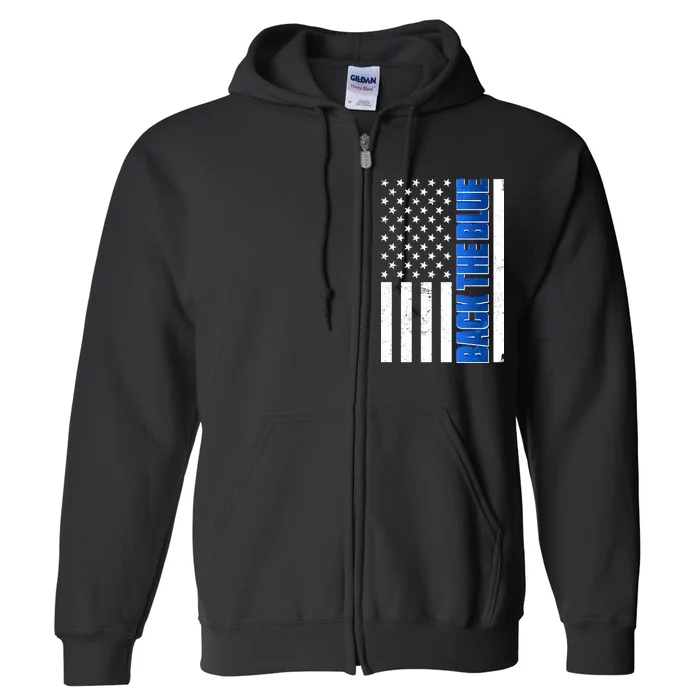 Back The Blue Thin Blue Line US Flag Full Zip Hoodie