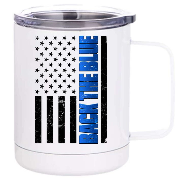 Back The Blue Thin Blue Line US Flag Front & Back 12oz Stainless Steel Tumbler Cup