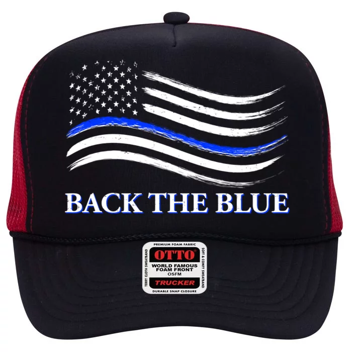 Back The Blue Thin Blue Line USA Flag High Crown Mesh Trucker Hat