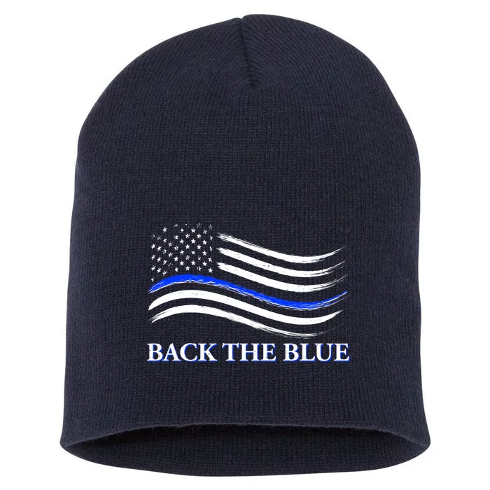 Back The Blue Thin Blue Line USA Flag Short Acrylic Beanie